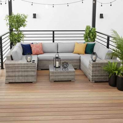 4 Person Patio Seating Set With Cushions, All Weather - Gray