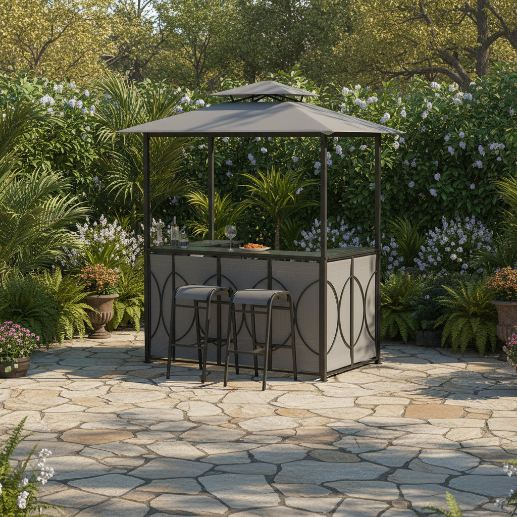 6.5 x 4 x 8 FT Grill Gazebo Set with 2 Bar Stools and Bar Table