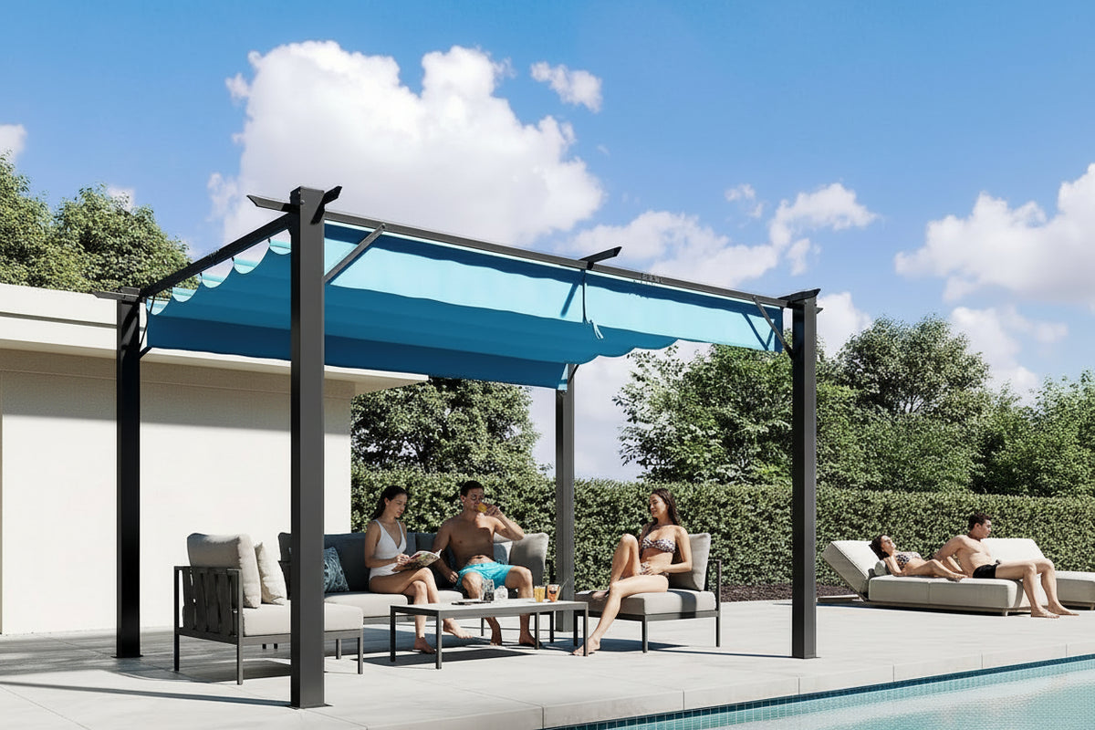 10'x12' Outdoor Retractable Pergola, Upgraded Adjustable Sun Shade