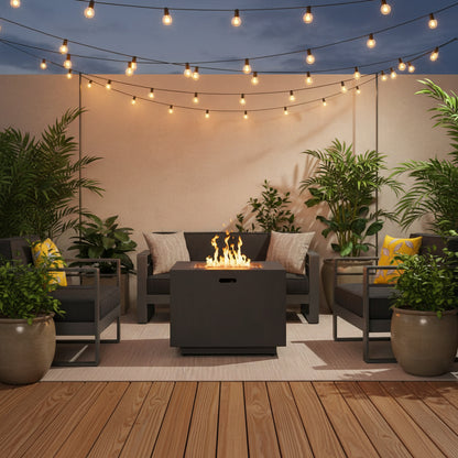 Brown Iron Square Outdoor Propane Fire Pit Tank Inside