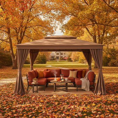 10 x 13 Feet Patio Gazebo Double-Roof with Mesh Netting and Privacy Curtains