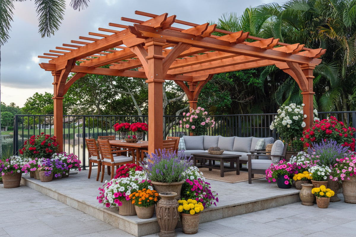Outdoor Pacific Redwood Double Beam Premium Pergola