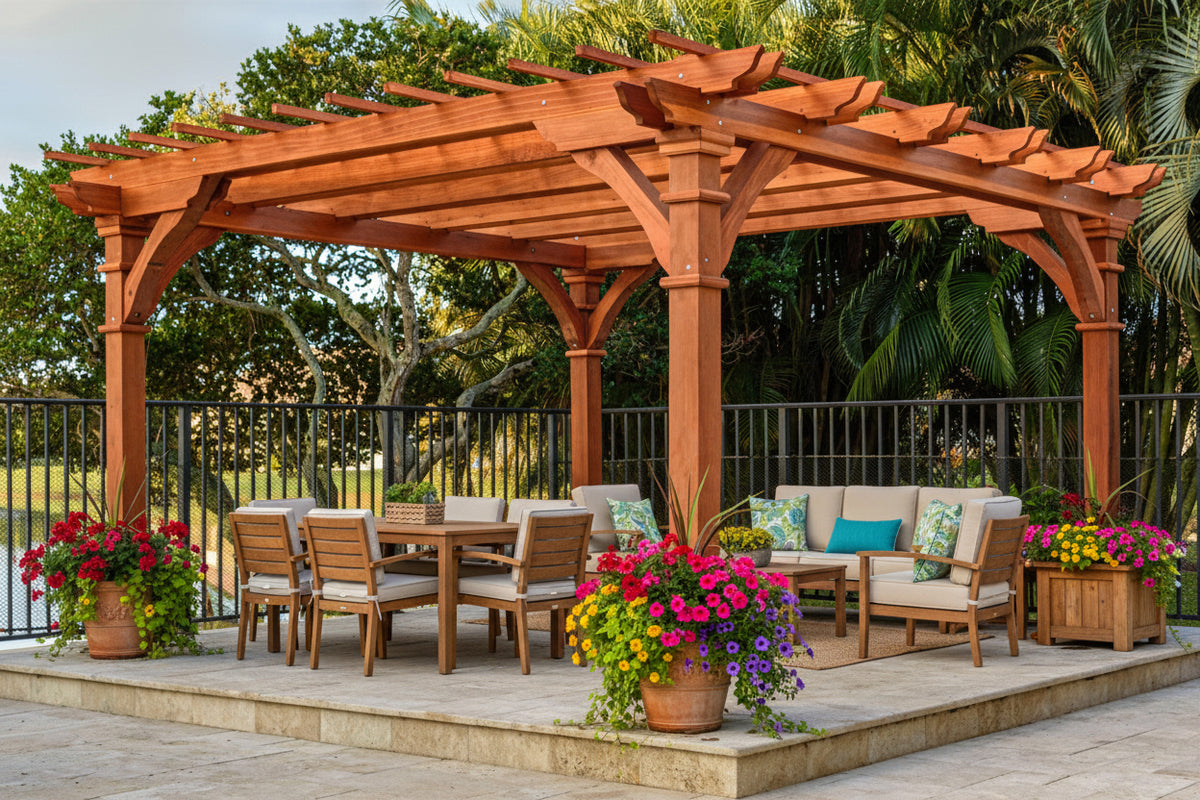 Outdoor Pacific Redwood Double Beam Premium Pergola