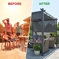 16 Ft. W X 12 Ft. D Aluminum Pergola Outdoor with Dark Gray Retractable Canopy — Before & After