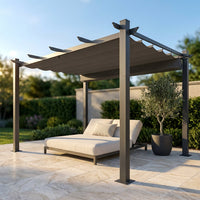 16 Ft. W X 12 Ft. D Aluminum Pergola Outdoor with Dark Gray Retractable Canopy — Studio Shot
