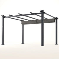 16 Ft. W X 12 Ft. D Aluminum Pergola Outdoor with Dark Gray Retractable Canopy — Studio Shot