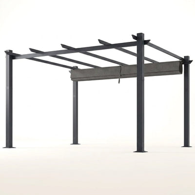Aluminum Pergola Built to Cover Large Spaces, 16x12 ft Frame, Retractable Dark Gray Canopy, 192 Sq Ft Coverage