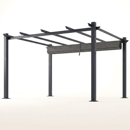 16 Ft. W X 12 Ft. D Aluminum Pergola Outdoor with Dark Gray Retractable Canopy — Studio Shot
