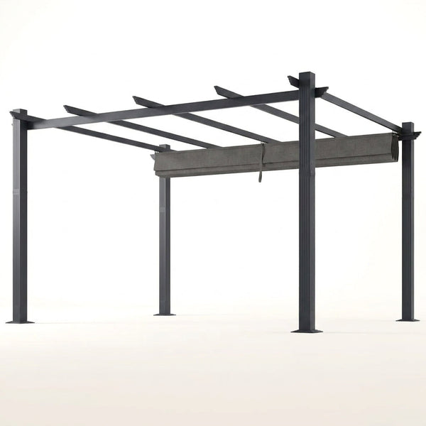 16 Ft. W X 12 Ft. D Aluminum Pergola Outdoor with Dark Gray Retractable Canopy — Studio Shot