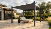 16 Ft. W X 12 Ft. D Aluminum Pergola Outdoor with Dark Gray Retractable Canopy — Lifestyle