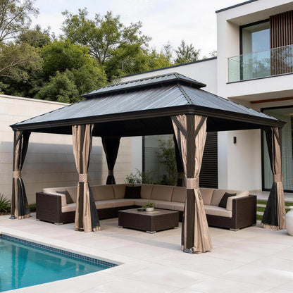 12x24FT Outdoor Gazebo with Galvanized Steel Double Roof