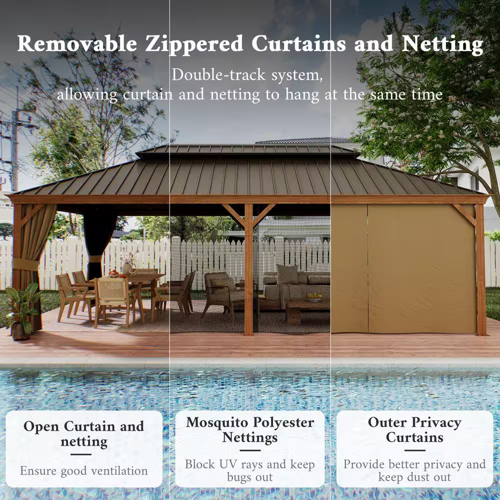 Hardtop Gazebo Built to Expand Outdoor Living, 14x22 Ft, Double Galvanized Steel Roof, Aluminum Frame