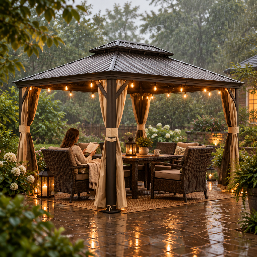 12' x 16' Hardtop Gazebo Outdoor Aluminum Gazebo with Double Canopy