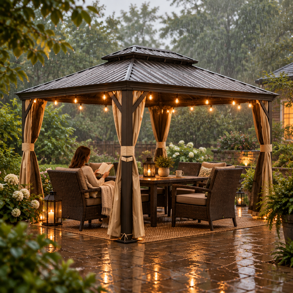 12' x 16' Hardtop Gazebo Outdoor Aluminum Gazebo with Double Canopy