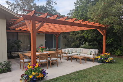 Outdoor Super Deck Attached Redwood Pergola