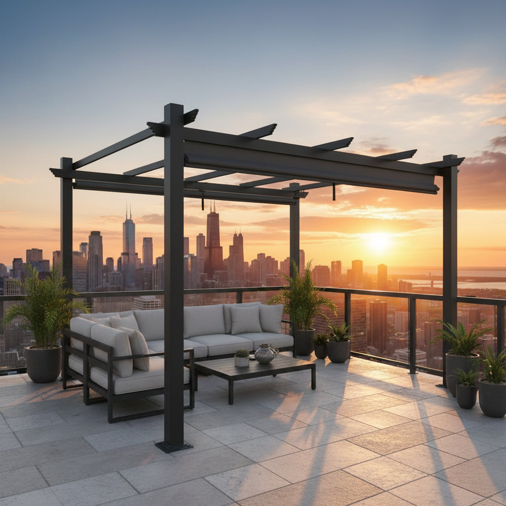 13 Ft. X 10 Ft. Aluminum Outdoor Patio Pergola with Retractable Canopy in Dark Gray