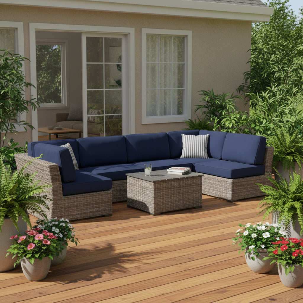 Wicker Sectional Sofa With Cushions And Table