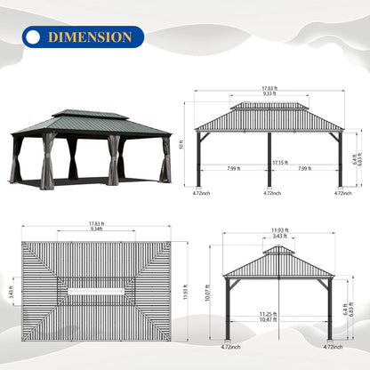 12' x 18' Hardtop Metal Gazebo with Double Roof Canopy