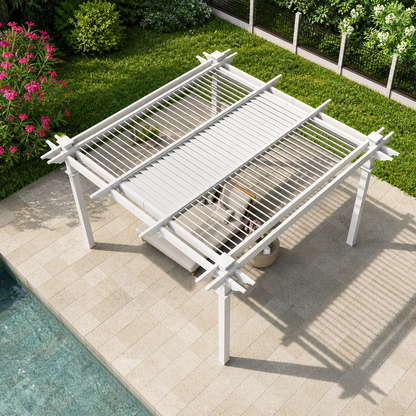 144"L X 144"W X 104"H Vinyl Camelot Louvered Pergola, White, VA42070
