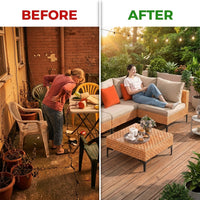 5 Piece Outdoor Patio Furniture Set Modular Outdoor Furniture Set Wicker Outdoor Sectional Sofa with Cushions and Table Patio Set for Balcony Porch Deck Yard ( (Salmon&Orange Wicker, Sand Cushion)) — Before & After