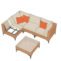 5 Piece Outdoor Patio Furniture Set Modular Outdoor Furniture Set Wicker Outdoor Sectional Sofa with Cushions and Table Patio Set for Balcony Porch Deck Yard ( (Salmon&Orange Wicker, Sand Cushion)) — How It Works