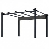 Aluminum Pergola Built to Cover Large Spaces, 16x12 ft Frame, Retractable Dark Gray Canopy, 192 Sq Ft Coverage