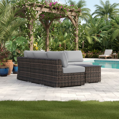 Wicker Sectional Sofa With Cushions And Table