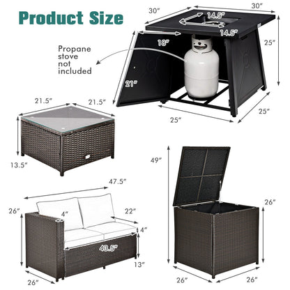 5 Piece Patio Furniture Set with 50000 BTU Propane Fire Pit Table