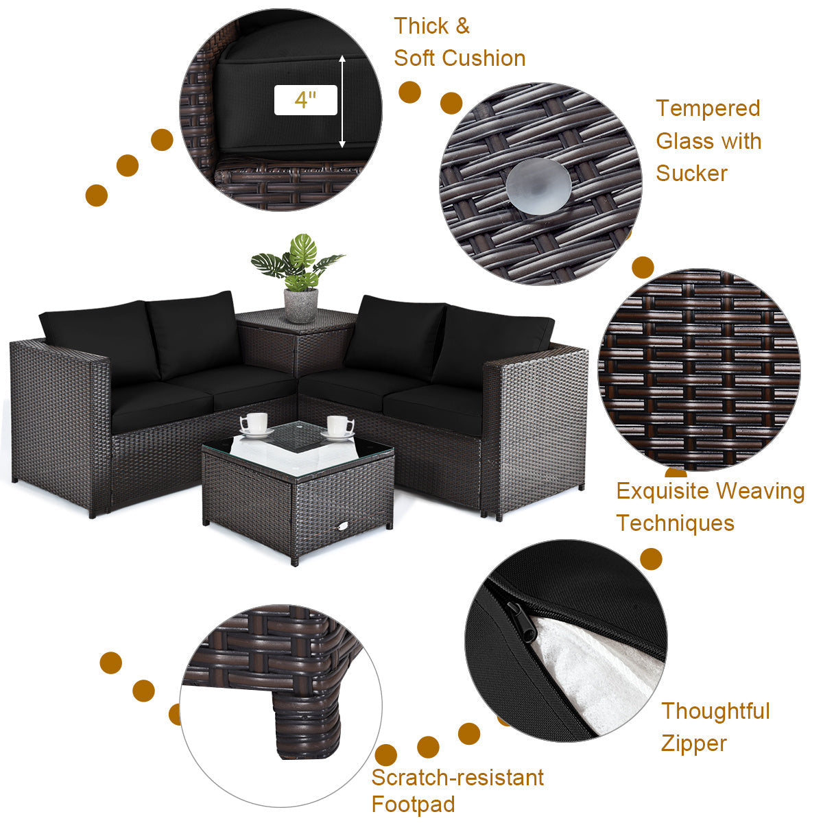5 Piece Patio Furniture Set with 50000 BTU Propane Fire Pit Table