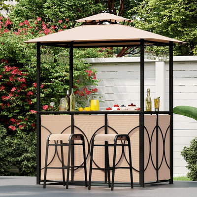 6.5 x 4 x 8 FT Grill Gazebo Set with 2 Bar Stools and Bar Table