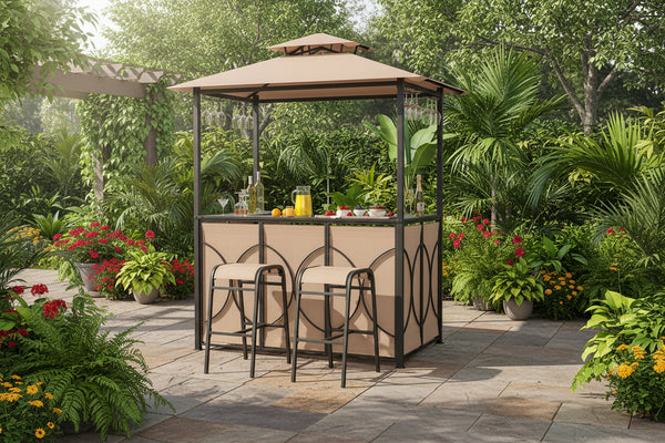 6.5 x 4 x 8 FT Grill Gazebo Set with 2 Bar Stools and Bar Table