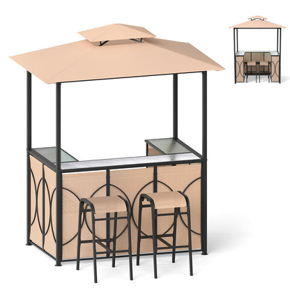 6.5 x 4 x 8 FT Grill Gazebo Set with 2 Bar Stools and Bar Table