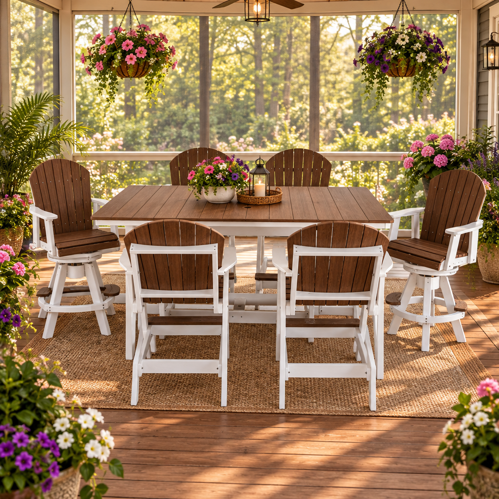 7 pc Table Set - 6' Rectangular Table with 2x Swivel Adirondack Chairs & 4x  Adirondack Chairs - In Dining, Counter &  Bar Height