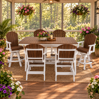 7 pc Table Set - 6' Rectangular Table with 2x Swivel Adirondack Chairs & 4x  Adirondack Chairs - In Dining, Counter &  Bar Height