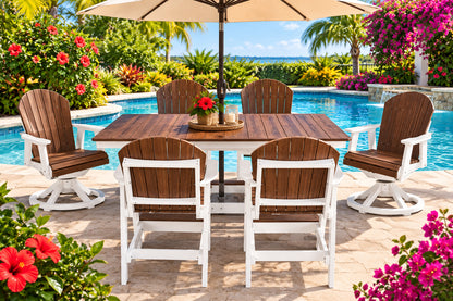 7 pc Table Set - 6' Rectangular Table with 2x Swivel Adirondack Chairs & 4x  Adirondack Chairs - In Dining, Counter &  Bar Height