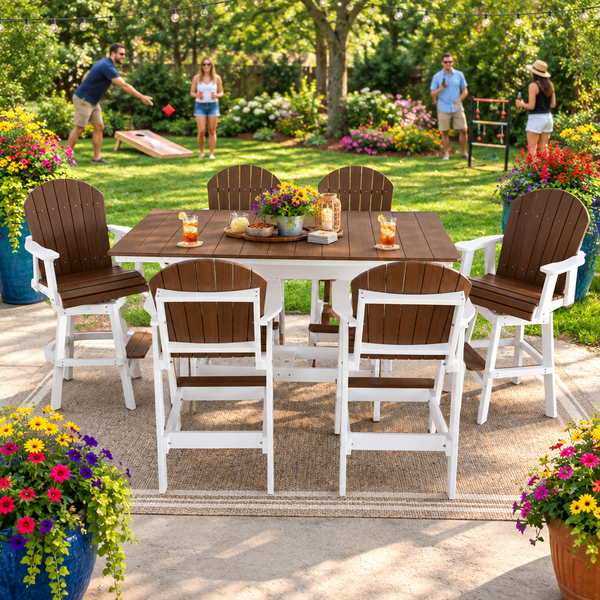 7 pc Table Set - 6' Rectangular Table with 2x Swivel Adirondack Chairs & 4x  Adirondack Chairs - In Dining, Counter &  Bar Height