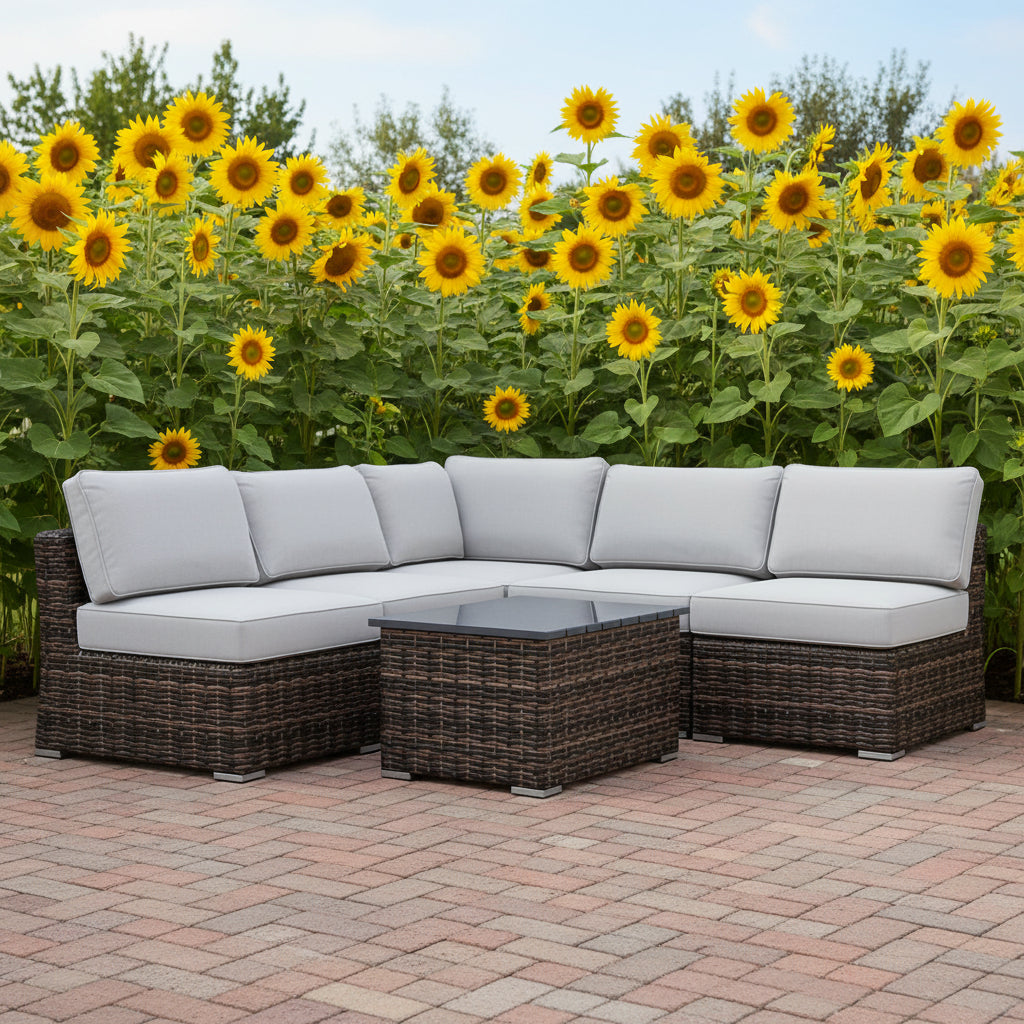 Wicker Sectional Sofa With Cushions And Table