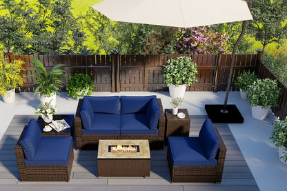 7 Pieces Outdoor Furniture Set with 32 Inch Fire Pit Table and Propane Tank Cover