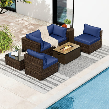 7 Pieces Outdoor Furniture Set with 32 Inch Fire Pit Table and Propane Tank Cover