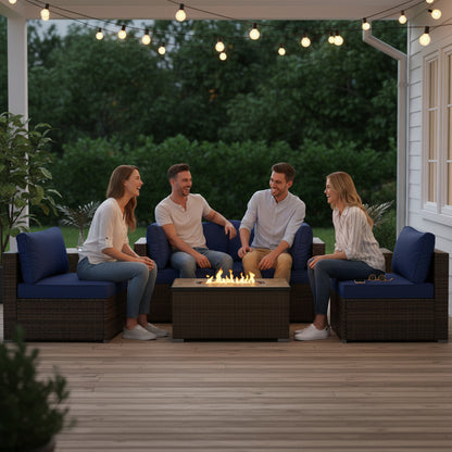7 Pieces Outdoor Furniture Set with 32 Inch Fire Pit Table and Propane Tank Cover
