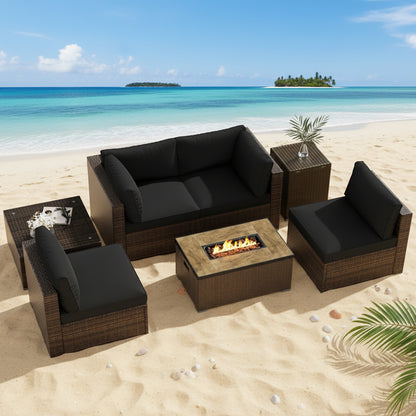 7 Pieces Outdoor Furniture Set with 32 Inch Fire Pit Table and Propane Tank Cover
