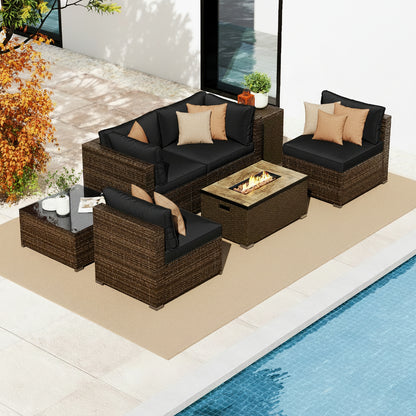 7 Pieces Outdoor Furniture Set with 32 Inch Fire Pit Table and Propane Tank Cover