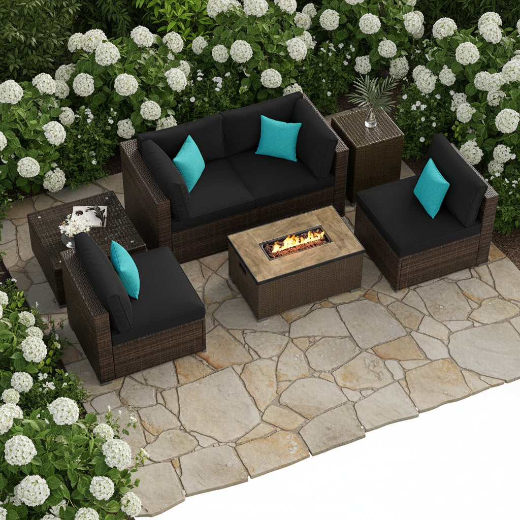 7 Pieces Outdoor Furniture Set with 32 Inch Fire Pit Table and Propane Tank Cover