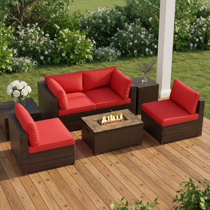 7 Pieces Outdoor Furniture Set with 32 Inch Fire Pit Table and Propane Tank Cover