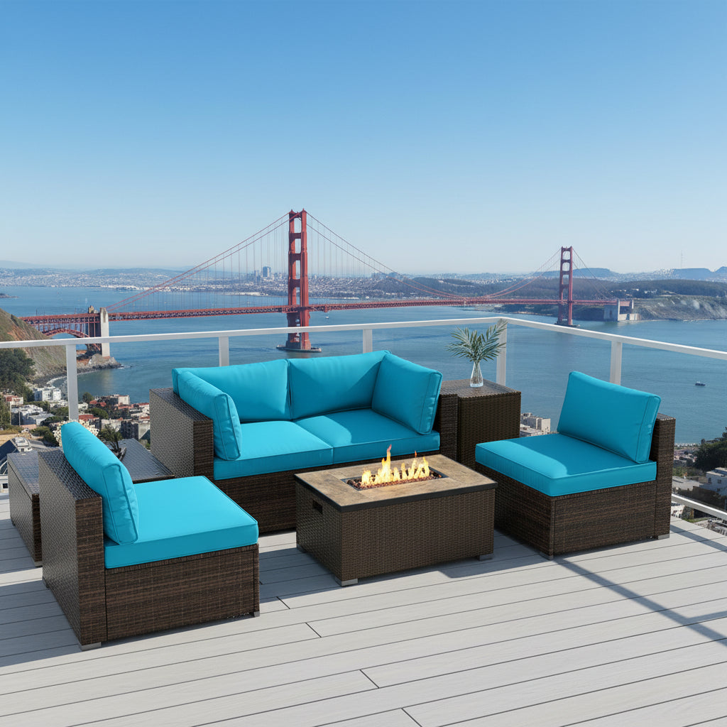 7 Pieces Outdoor Furniture Set with 32 Inch Fire Pit Table and Propane Tank Cover
