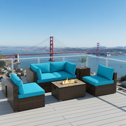 7 Pieces Outdoor Furniture Set with 32 Inch Fire Pit Table and Propane Tank Cover