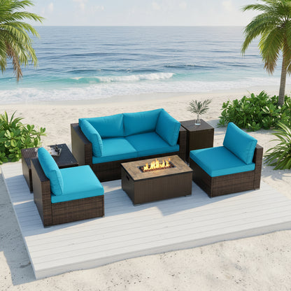 7 Pieces Outdoor Furniture Set with 32 Inch Fire Pit Table and Propane Tank Cover