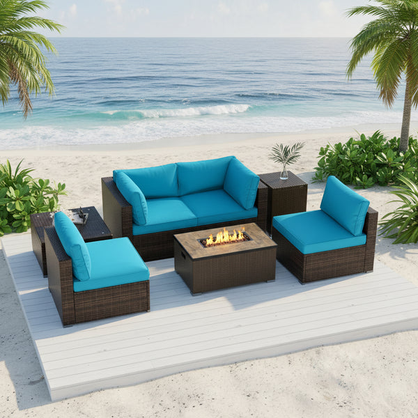 7 Pieces Outdoor Furniture Set with 32 Inch Fire Pit Table and Propane Tank Cover
