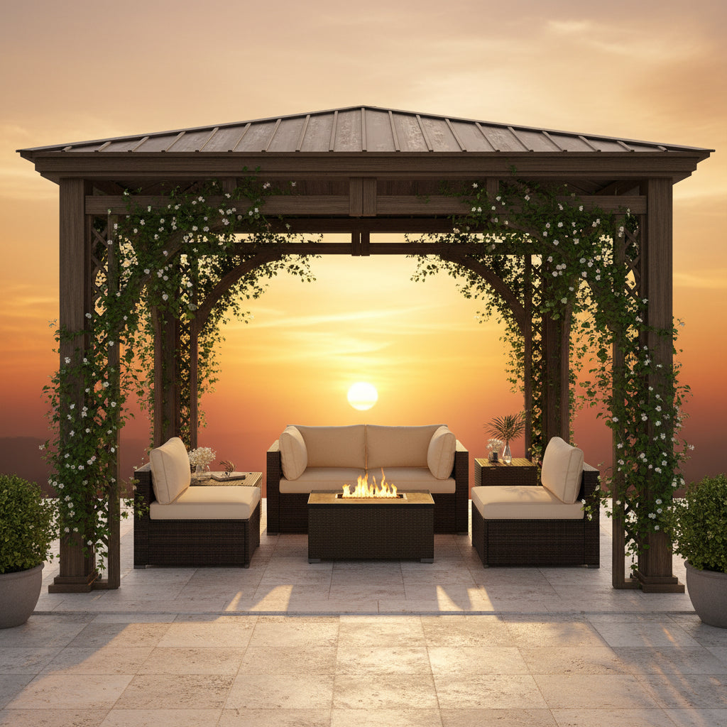 7 Pieces Outdoor Furniture Set with 32 Inch Fire Pit Table and Propane Tank Cover