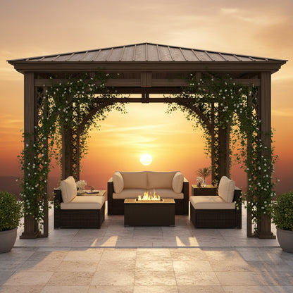 7 Pieces Outdoor Furniture Set with 32 Inch Fire Pit Table and Propane Tank Cover